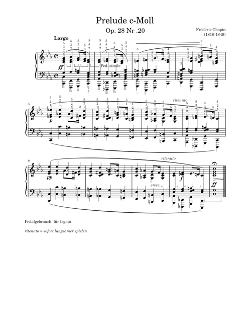 Prélude Op. 28 Nr. 20 – Frédéric Chopin [with fingering]