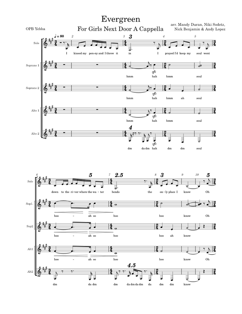 Evergreen YEBBA Sheet music for Piano (A Capella)
