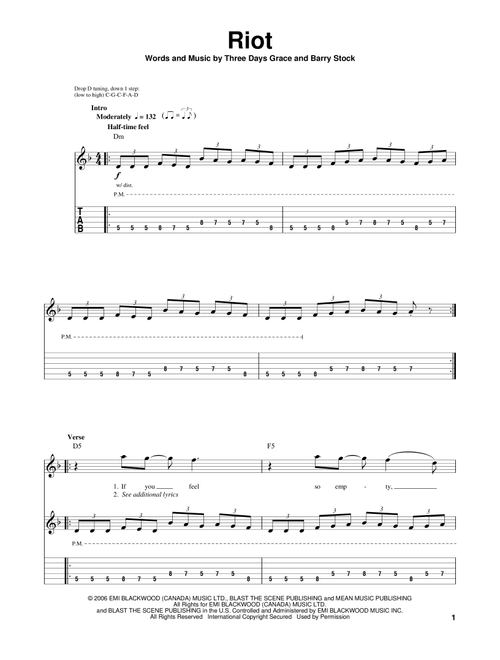 Riot - Three Days Grace (Guitar Tab Play-Along)