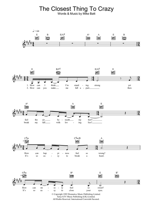 The Closest Thing To Crazy - Katie Melua (Lead Sheet - Fake Book)