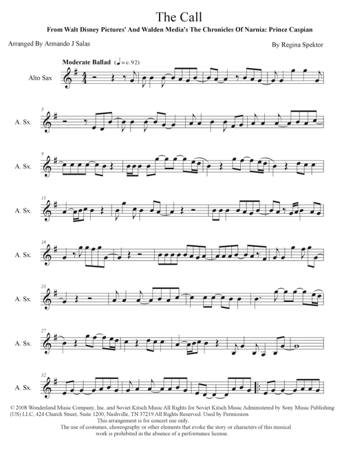 The Call (Arr. Armando J Salas) - Regina Spektor (Alto Sax Solo)