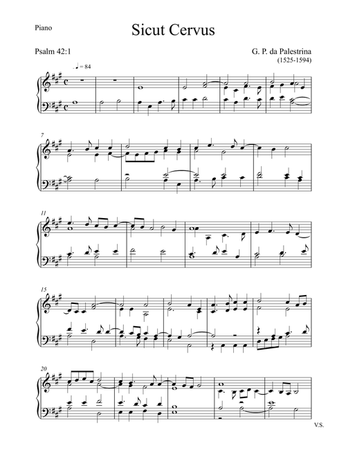 Giovanni Pierluigi da Palestrina - Sicut Cervus (Piano Reduction) (Arr. André Laitano) (Piano Duet)