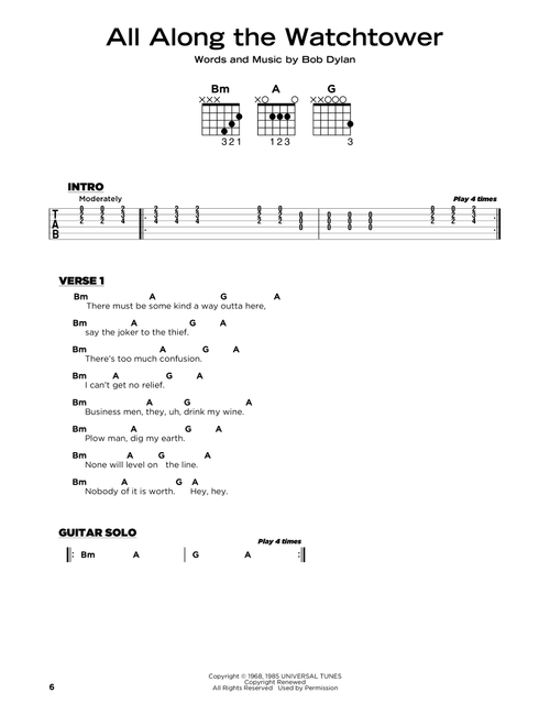 All Along The Watchtower - Jimi Hendrix, U2, Bob Dylan (Really Easy Guitar)