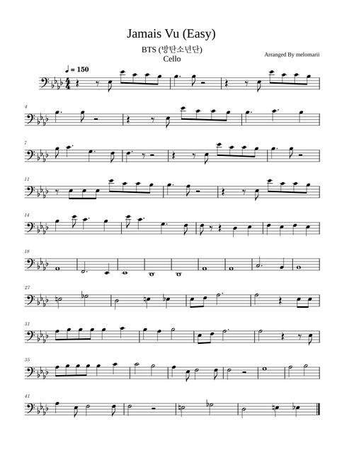 Jamais Vu (easy) - BTS (방탄소년단) -Cello-