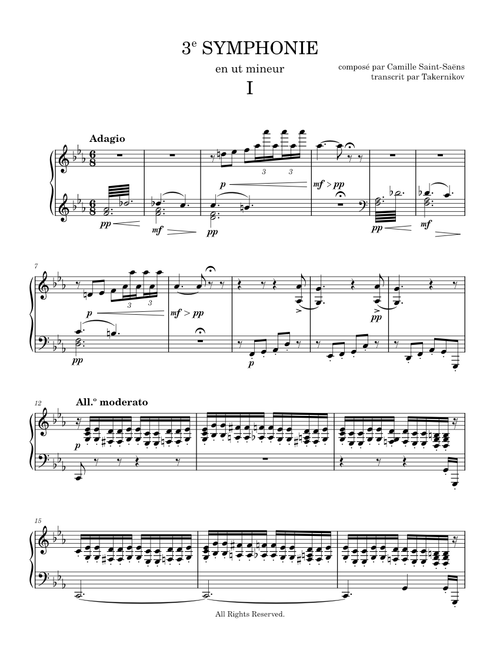 Saint-Saëns 3e SYMPHONIE avec orgue 1er movement pour piano solo