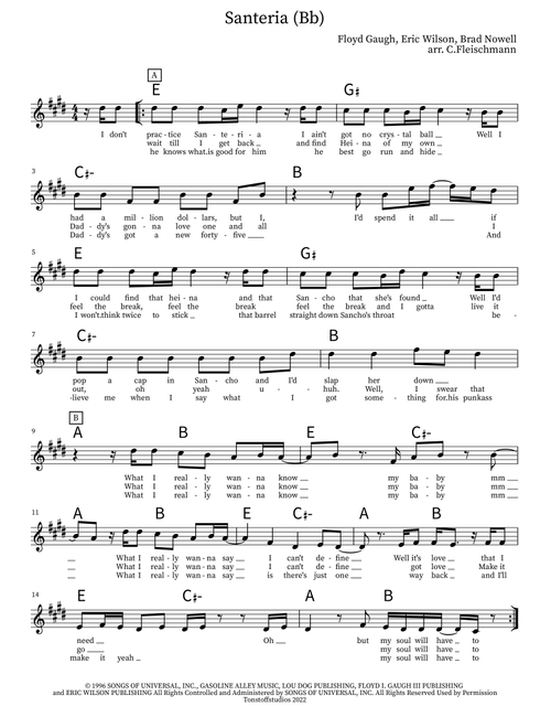 Santeria (Arr. Christoph Fleischmann) - Sublime (Lead Sheet - Fake Book)