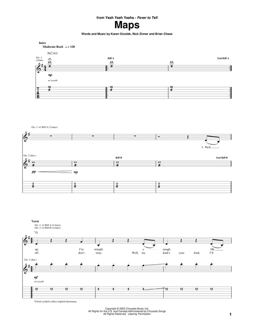 Maps - Yeah Yeah Yeahs (Guitar Tab)