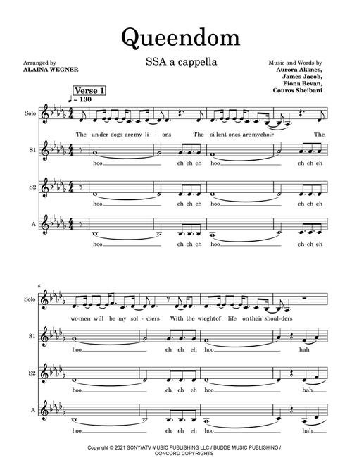 Queendom (Arr. Alaina Wegner) - Fiona Bevan, Aurora Aksnes, James Jacob (Choral, SSA)
