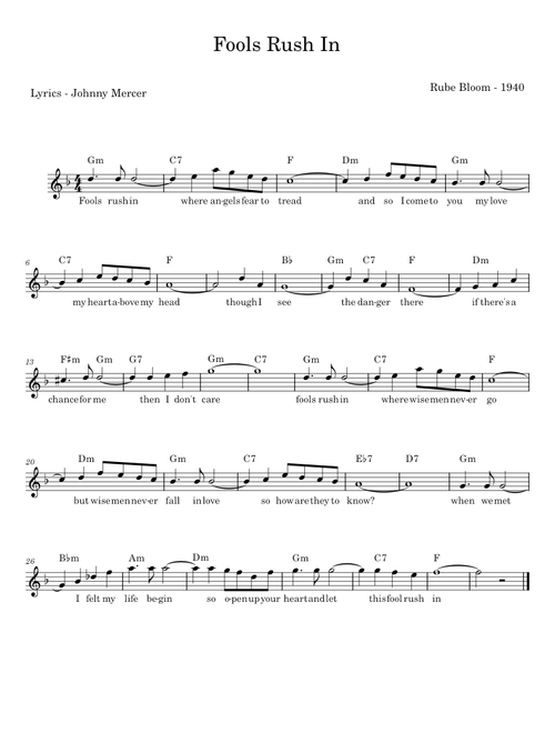 FOOLS RUSH IN - Rube Bloom