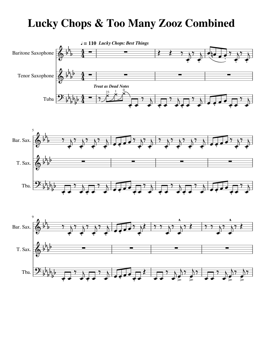 Lucky Chops & Too Many Zooz Combined Sheet music for Tuba, Saxophone