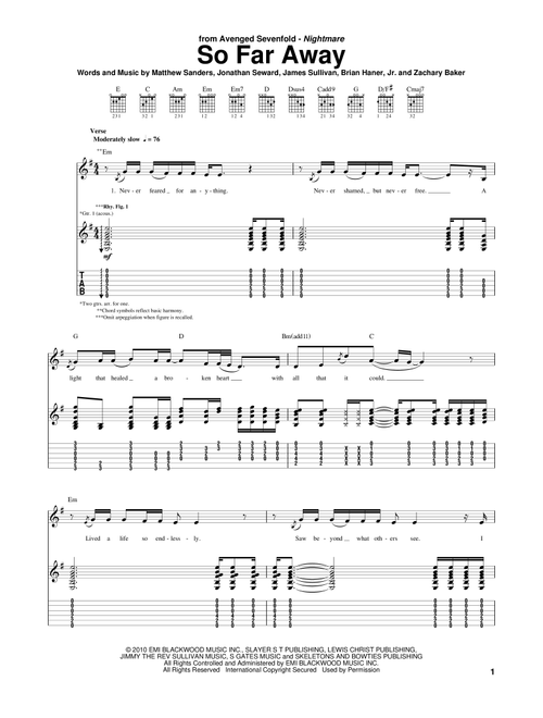 So Far Away - Avenged Sevenfold (Guitar Tab)