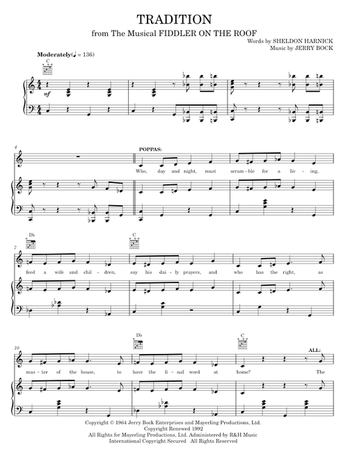 Tradition - Bock & Harnick, Fiddler On The Roof Musical (Piano-Vocal-Guitar)