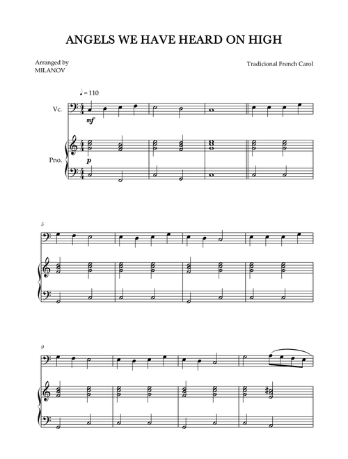 Angels We Have Heard on High | Christmas song | cello | easy beginner (Arr. Milanov) - Tradicional French Carol (Cello and Piano)