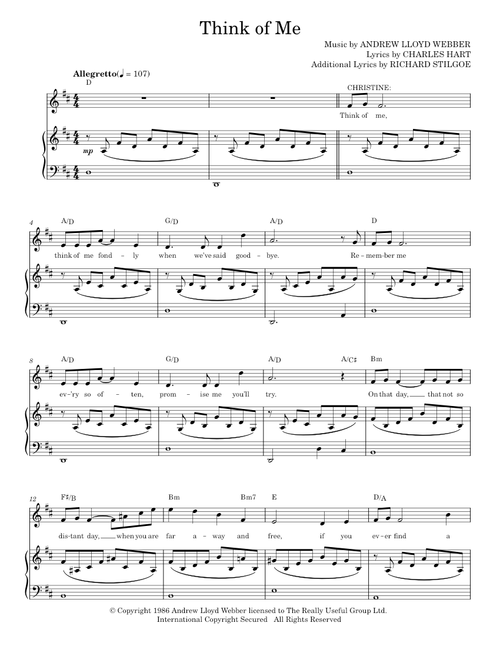 Think Of Me (from The Phantom Of The Opera) - Andrew Lloyd Webber, Phantom Of The Opera Musical (Piano Vocal)