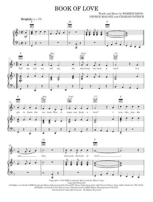 Book of love - The Monotones (Piano-Vocal-Guitar)