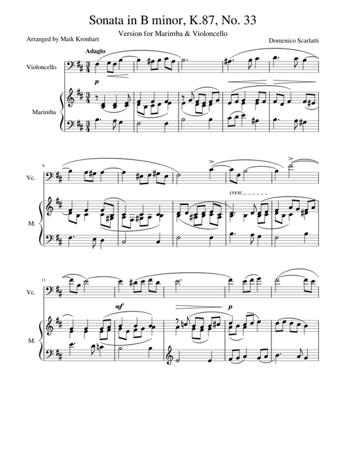 Sonata in B minor, K 87, No. 33 // Domenico Scarlatti // For Marimba & Cello