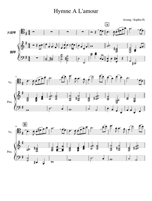 Hymne à l'amour – Édith Piaf Hymne à l'amour (cello and piano)