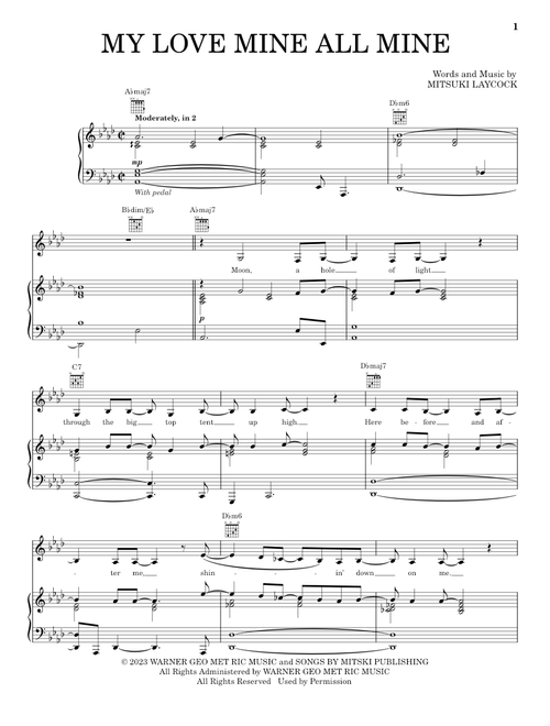 My Love Mine All Mine - Mitski (Piano-Vocal-Guitar)