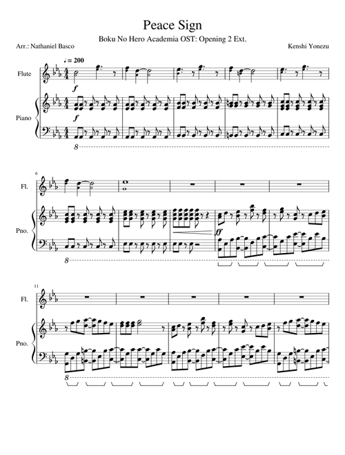 Peace Sign (Ext. Ver.) - Boku No Hero Academia OST: Opening 2 for Piano and Flute (Vocals)