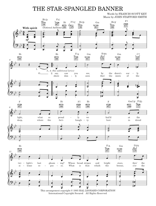 The Star Spangled Banner - Francis Scott Key, National Anthem (Piano-Vocal-Guitar)