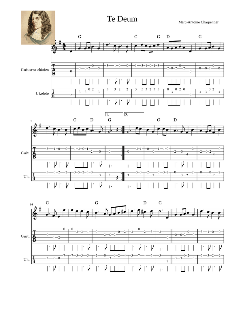 Te Deum, H.146 – Charpentier, Marc-Antoine Sheet Music For Guitar ...