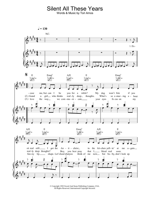 Silent All These Years - Tori Amos (Piano-Vocal-Guitar (Piano Accompaniment))