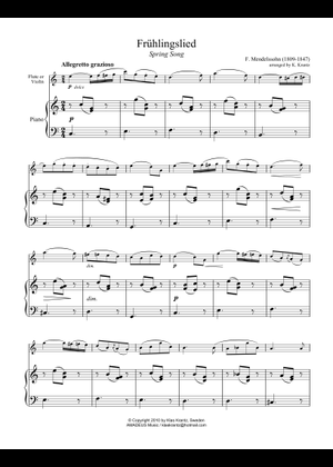 Spring song - Felix Mendelssohn Sheet Music for Piano, Flute (Solo ...
