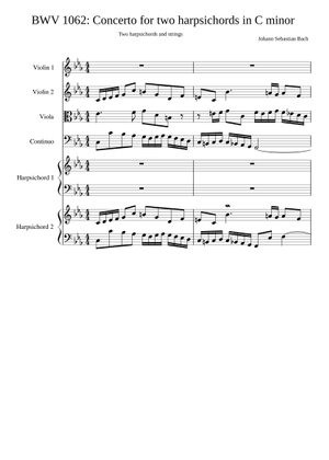 BWV 1062 Concerto for Two Harpsichords in C minor Sheet Music for