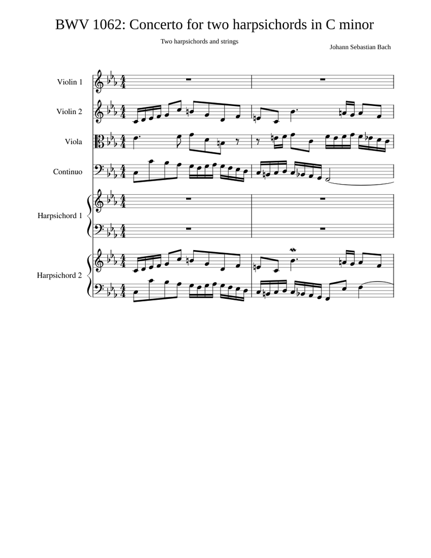 BWV1062 Concerto for two harpsichords and strings in C minor Sheet