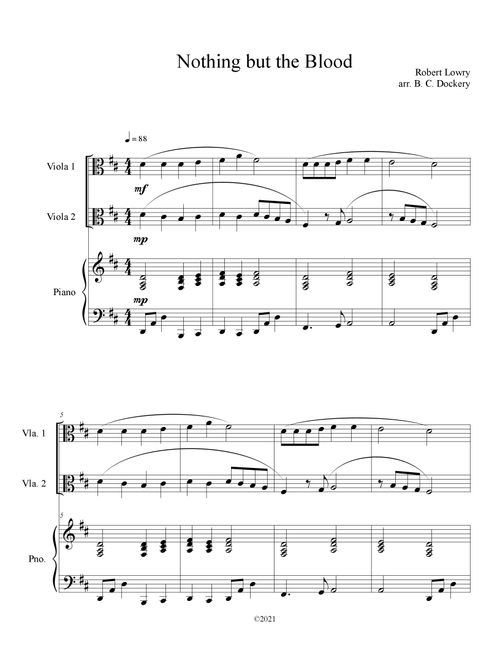 Nothing But the Blood (Viola Duet with Piano Accompaniment) (Arr. B. C. Dockery) - Robert Lowry (Viola Duet)