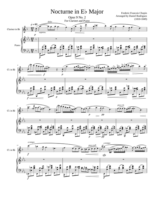 Chopin Nocturne Op. 9 No. 2 in E Flat Major | Clarinet and Piano Duet