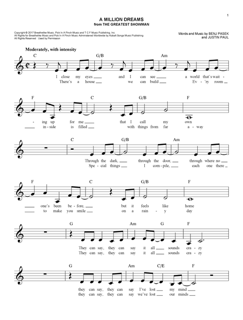 A Million Dreams (from The Greatest Showman) - Pasek & Paul, Benj Pasek, Justin Paul (Easy Lead Sheet - Fake Book)