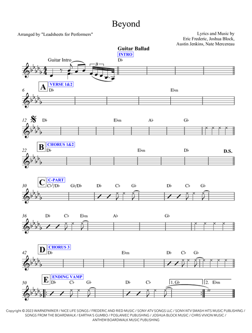 Beyond (Arr. Leadsheets for Performers) - Leon Bridges (Lead Sheet - Fake Book)
