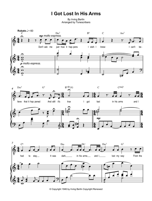 I Got Lost in His Arms (Arr. Tunescribers) - Irving Berlin (Piano Vocal)