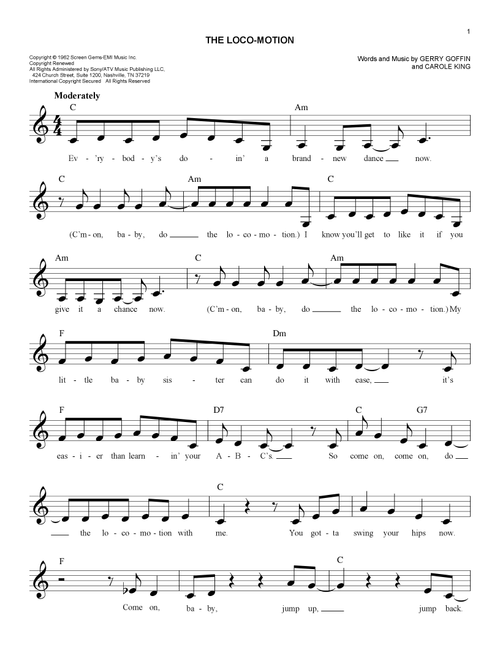 The Loco-Motion - Little Eva, Grand Funk, Kylie Minogue (Easy Lead Sheet - Fake Book)