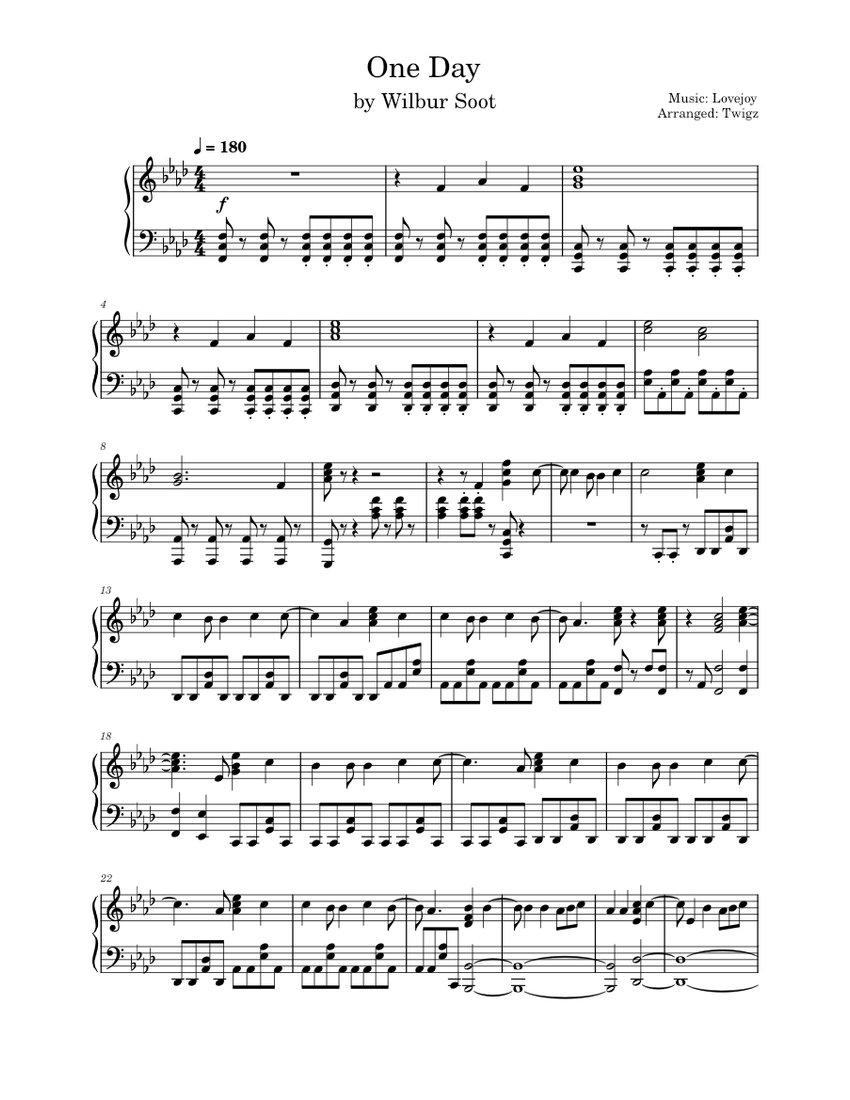 One Day – Lovejoy Sheet Music for Piano (Solo) | MuseScore.com