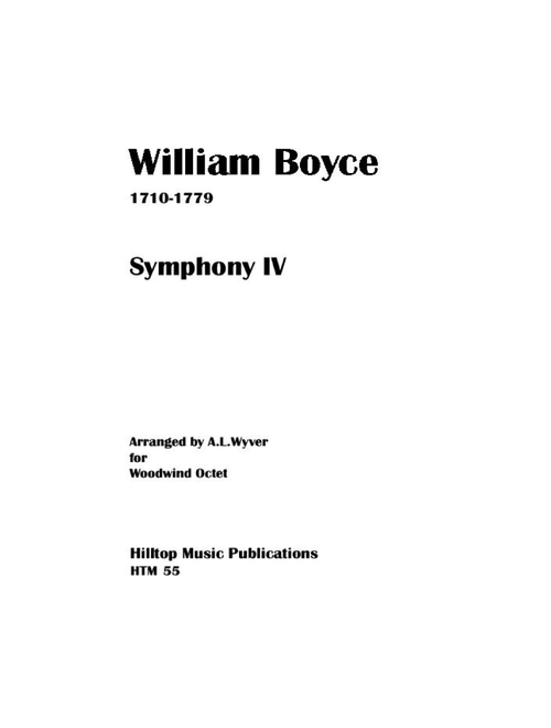 Boyce Symphony No. 4 arranged for woodwind octet (Arr. A. L. Wyver) - William Boyce (Small Ensemble)