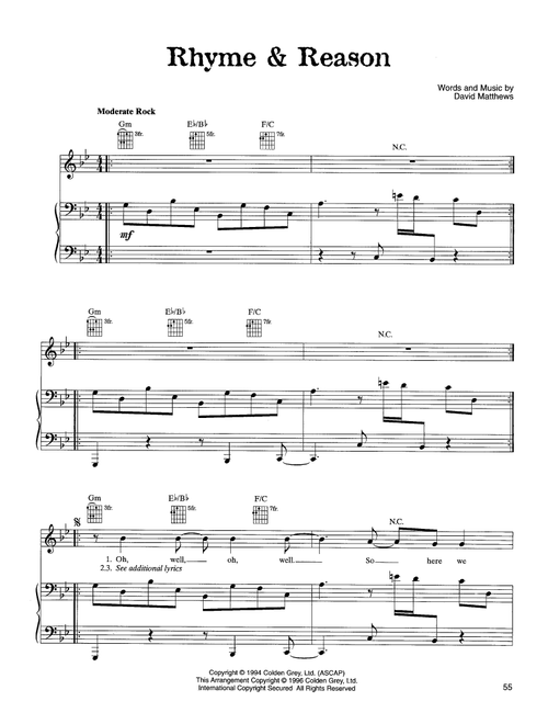 Rhyme & Reason - Dave Matthews Band (Piano-Vocal-Guitar)