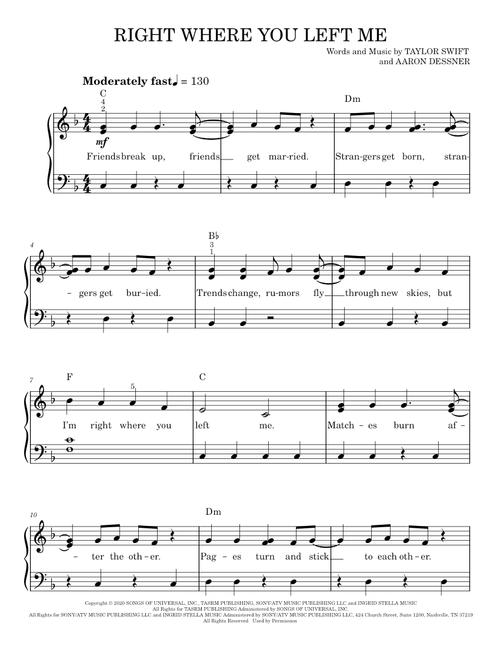 Right where you left me - Taylor Swift (Easy Piano)