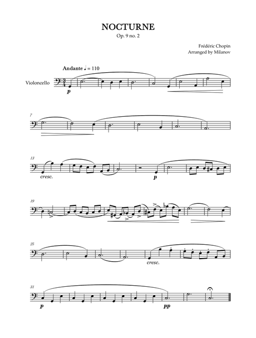 Chopin Nocturne op. 9 no. 2 | Cello | C Major | Easy beginner (Arr. Milanov) - Frédéric Chopin (Cello Solo)