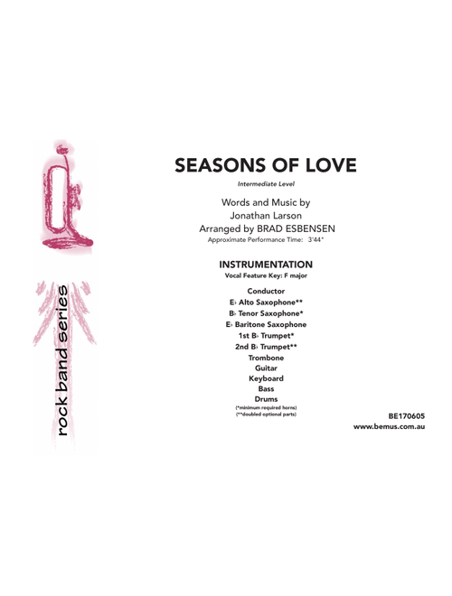 Seasons Of Love (Arr. Brad Esbensen) - Cast Of Rent (Large Ensemble)