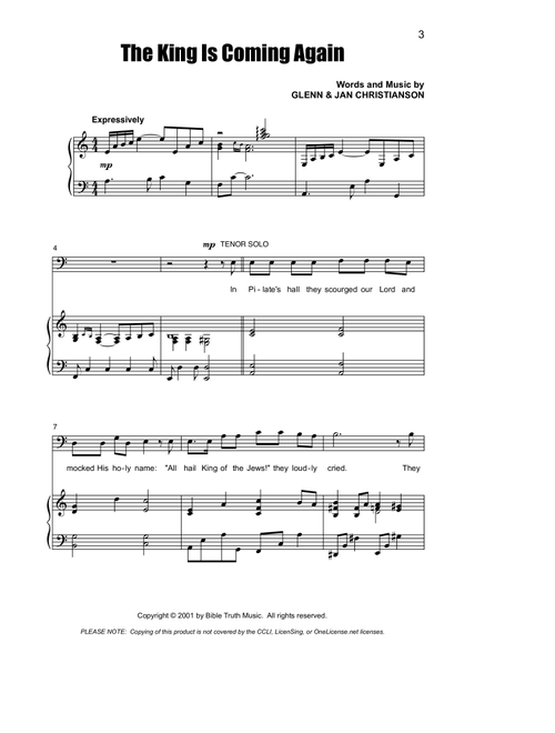 The King Is Coming Again - Glenn & Jan Christianson (Choral, SATB)