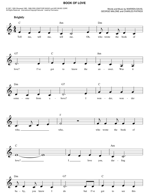 Book Of Love - The Monotones (Easy Lead Sheet - Fake Book)