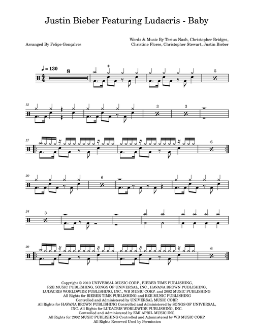 Baby (Arr. The Ninja) - Justin Bieber Featuring Ludacris (Drums)