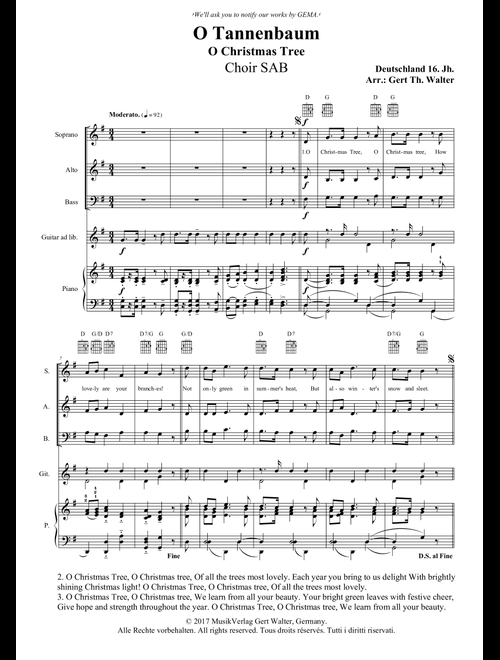 O Christmas Tree (Arr. Gert Th. Walter) - German Traditional (Choral, SAB)