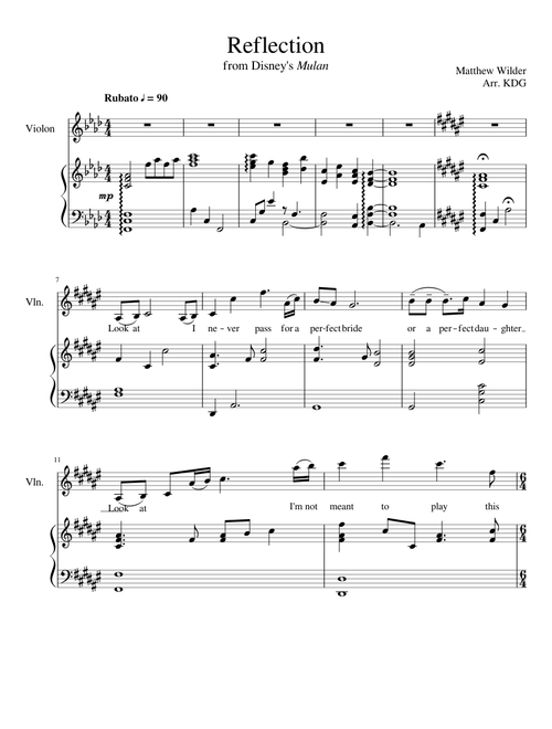 Reflection Matthew Wilder Mulan Violin Piano duo
