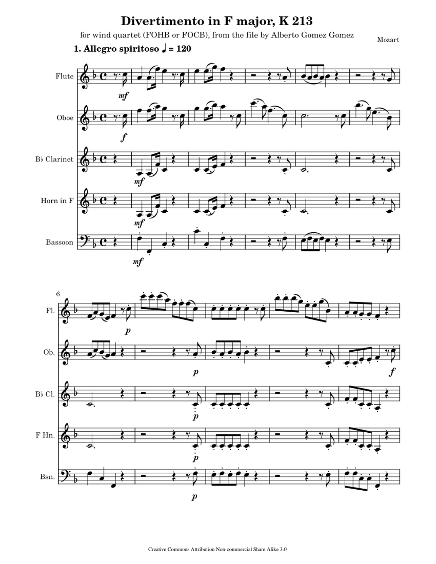 Divertimento KV 213 – Wolfgang Amadeus Mozart Sheet Music for