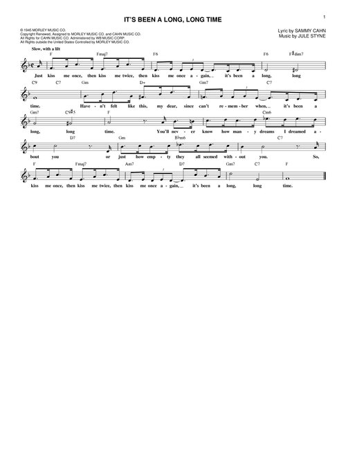 It's Been A Long, Long Time - Jule Styne, Sammy Cahn (Lead Sheet - Fake Book)