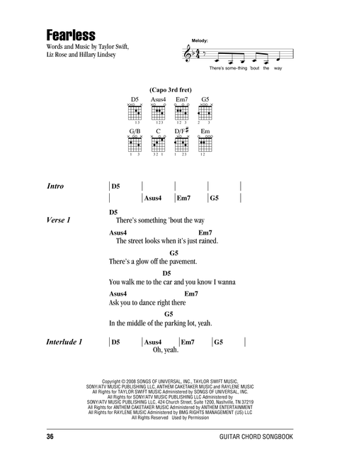 Fearless - Taylor Swift (Guitar Chords-Lyrics)