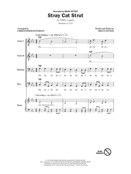 Stray Cat Strut (Arr. Christopher Peterson) - Stray Cats, Brian Setzer (Choral, TTBB)